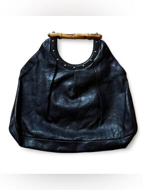 Vintage Gucci Bamboo Handle Black Leather Hobo Bag Large | Rare Classic Italy